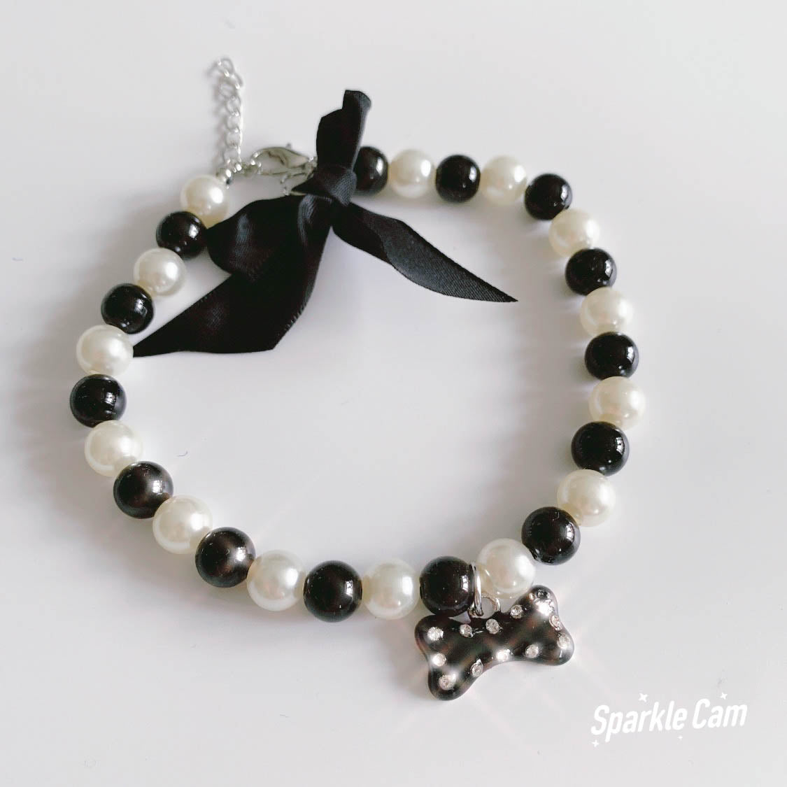 Elegant Pearl and Rhinestone Pet Necklace with Bowtie