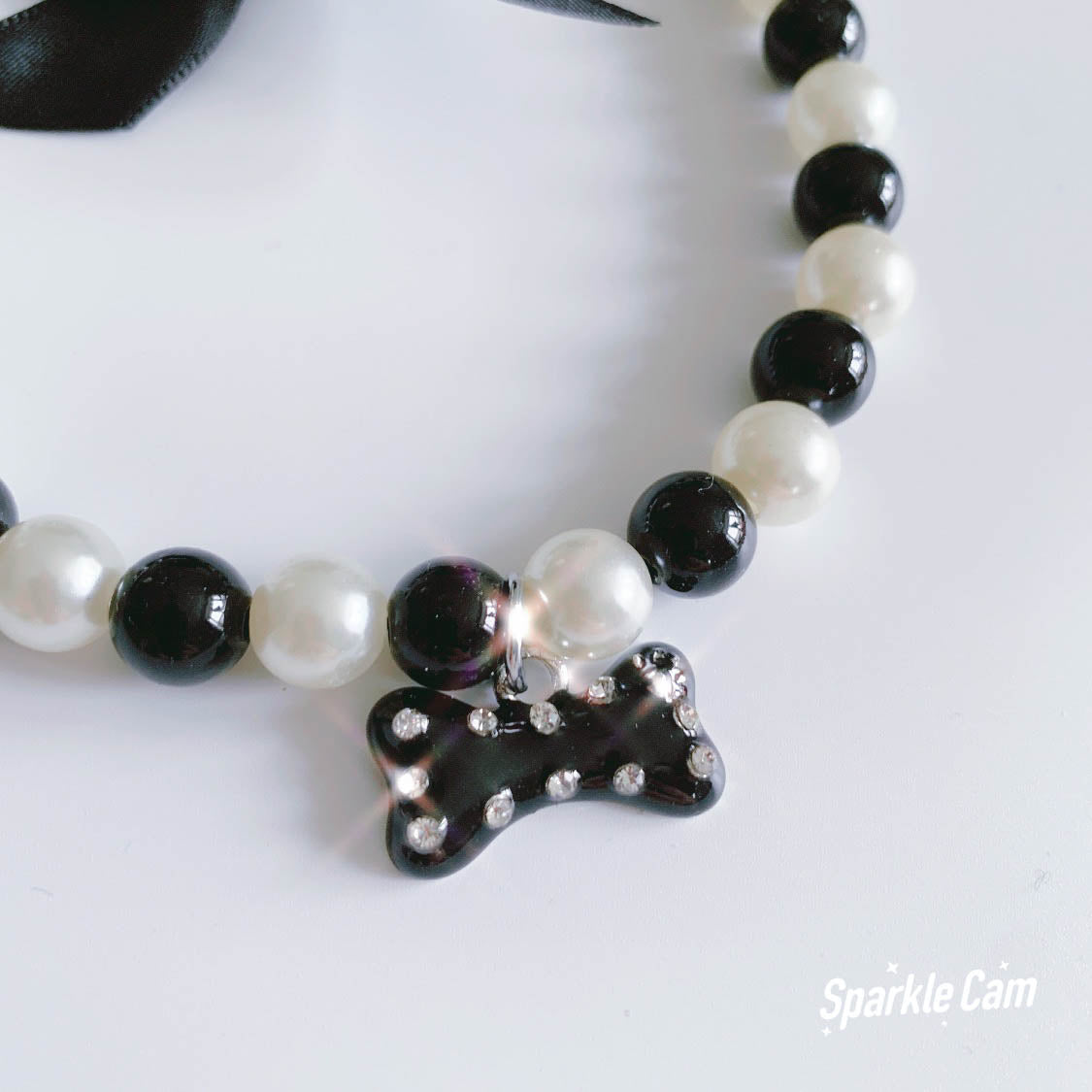 Elegant Pearl and Rhinestone Pet Necklace with Bowtie