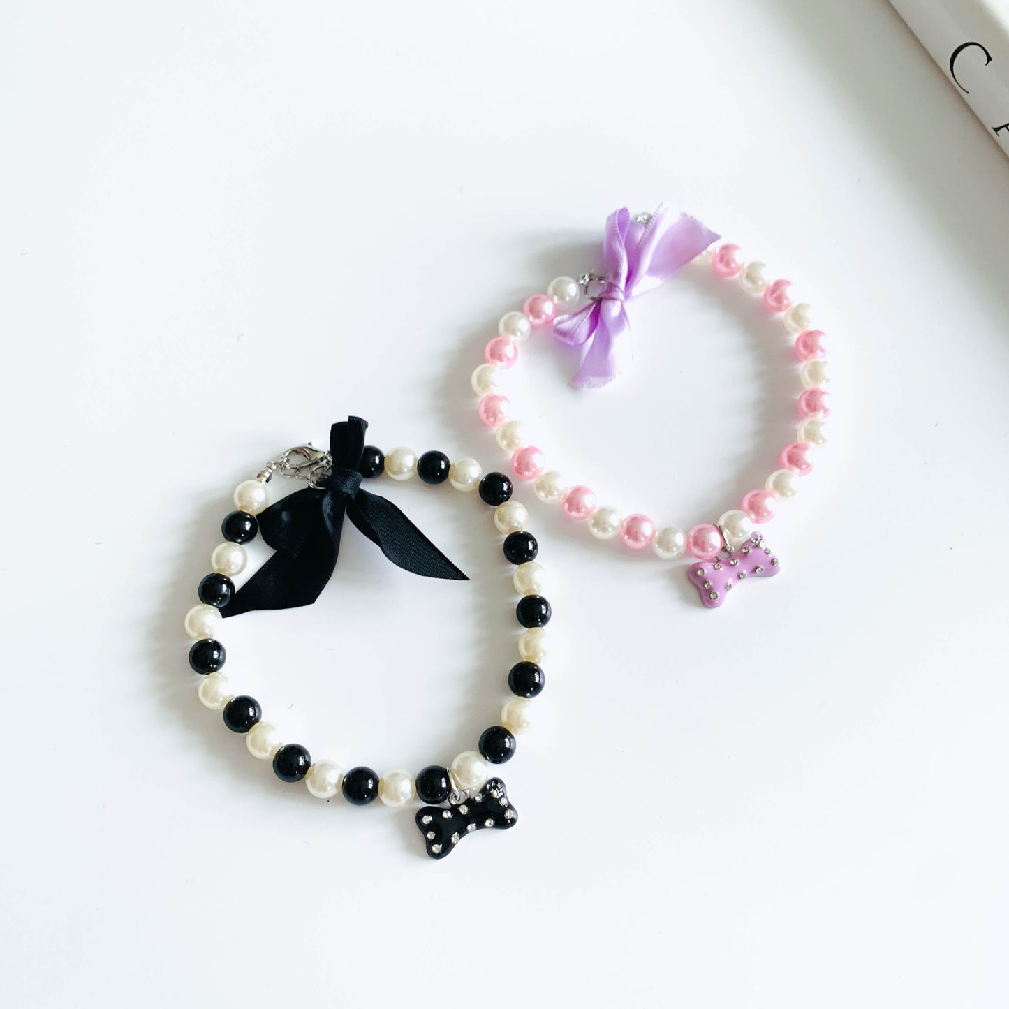 Elegant Pearl and Rhinestone Pet Necklace with Bowtie