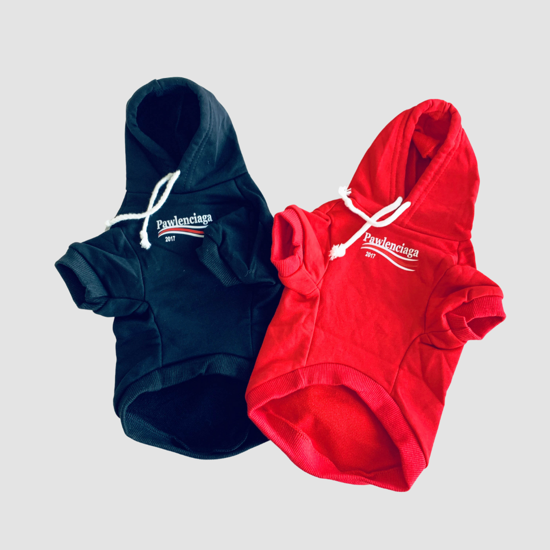 In-Stock | Pawlenciaga | Fashion Pet All-Season Pet Hoodie, Black and Red
