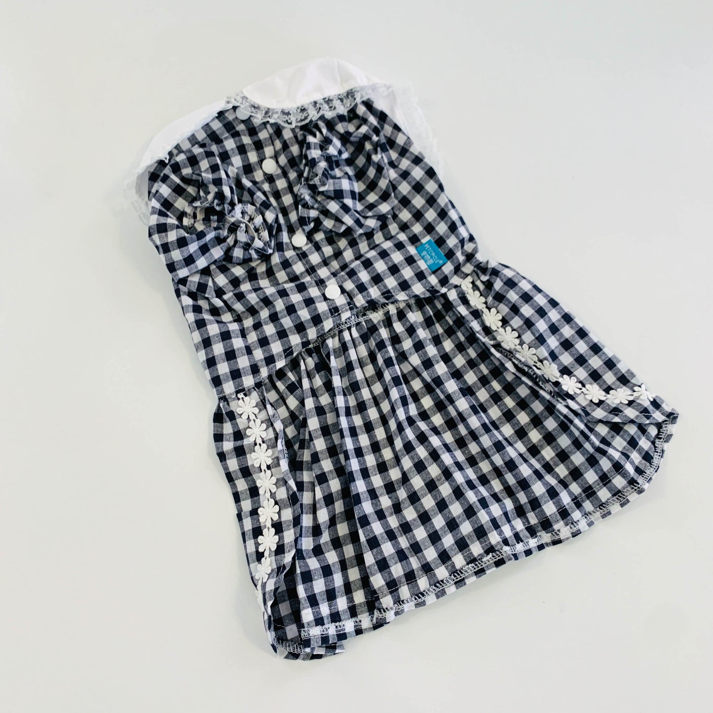 Summer Plaid Monochrome Pet Dress w Red Apple Embossing | Pet Stylish Dress