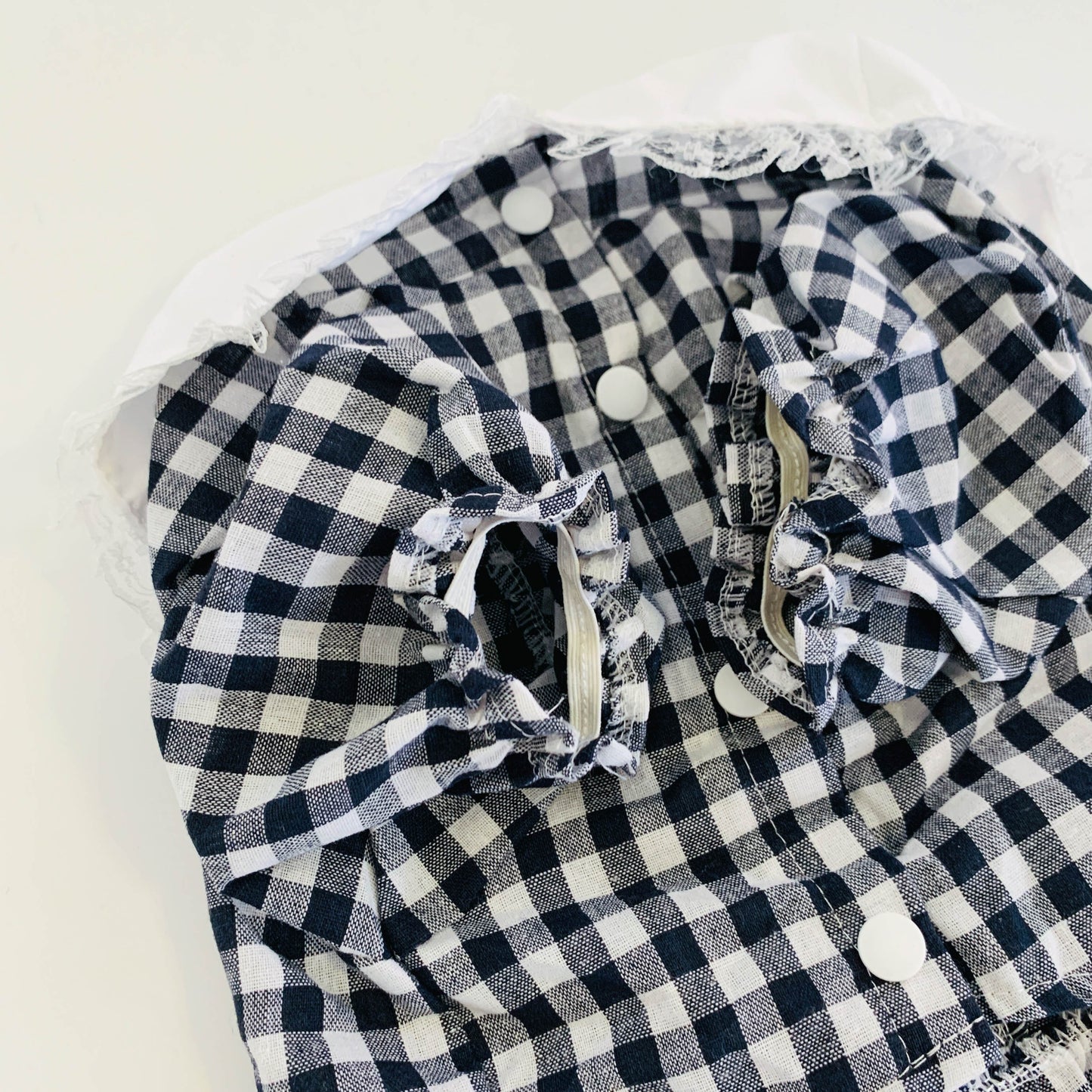 Summer Plaid Monochrome Pet Dress w Red Apple Embossing | Pet Stylish Dress